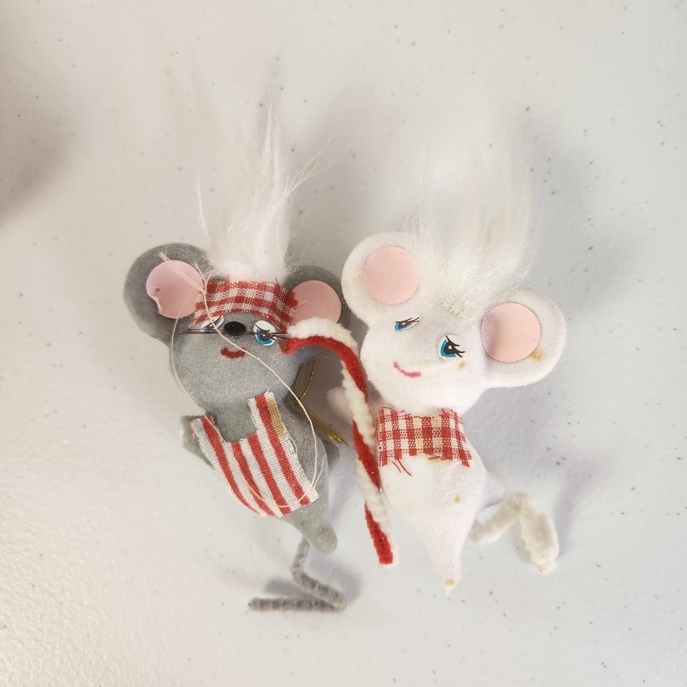 Vintage Flocked Mouse Mice Christmas Tree Ornament Lot MCM 60s 70s Kitsch